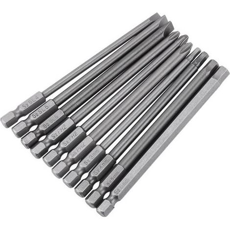 Jeu de 10 Embouts Magnétiques BST 1/4" Hex 100mm - Bits Tournevis Cruciformes et Fentes pour Bricolage et Réparation (1/5)