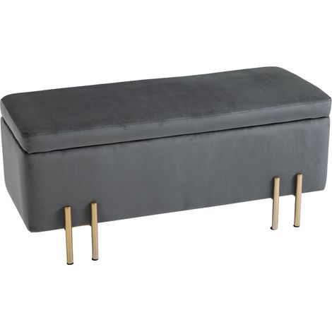 Banc de rangement, banquette capitonnée aspect velours, coffre de rangement avec pieds en métal, idéal pour le salon, la chambre ou l'entrée, 100 x 40 x 42 cm, gris foncé (1/5)