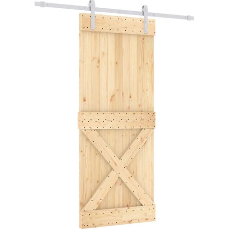 Sliding Door Natural and White 85 x 210 cm Solid Pine Wood vidaXL (1/5)