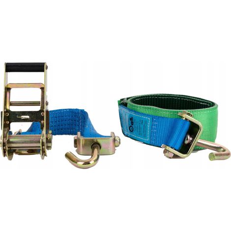 Cintura di sicurezza Lohr 3,5 m/50 mm/4 t a 3 punti, blu, 350 Dan, con gancio girevole, tubo verde. (1/5)