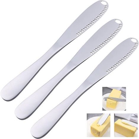Set de 3 couteaux à beurre et spatules en acier inoxydable – Ustensiles multifonctions pour fromage, confiture et légumes (1/5)