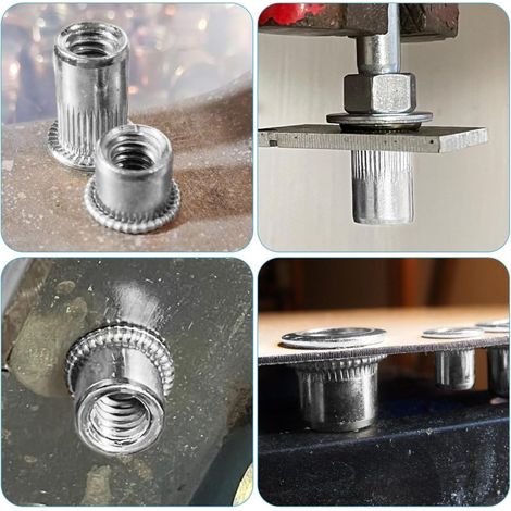 Lot de 30 écrous à sertir M10 – Insert fileté à tête plate en acier inoxydable 304 – Fixation robuste pour assemblage mécanique (1/2)