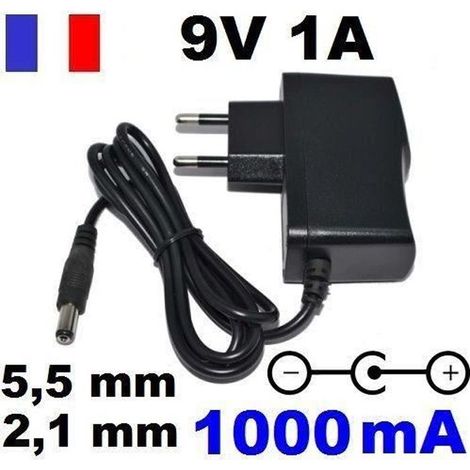 Adaptateur Secteur Alimentation Chargeur DC 9V 1A 5,5mm 2,1mm Polarité NEGATIVE
