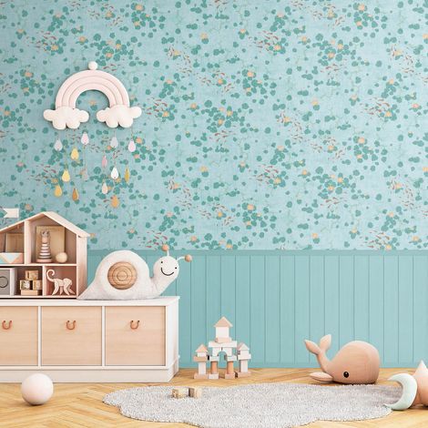Fototapete Profhome 770731 Vliestapete glatt Kindertapete matt blau pastell-türkis grün braun-beige 1,59 m x 2,8 m
