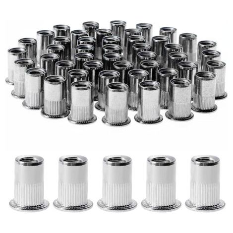 QORVA-Lot de 100 écrous à rivets M8 en acier inoxydable – Filetage moleté pour fixation métal et plastique – Dimensions 14 mm x 18 mm (1/5)