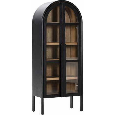 Vitrine arche en bois de frêne noir et noyer - noir et noyer (1/5)