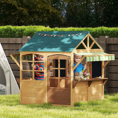 Cabane enfant extérieur pliable avec porte. fenêtres. stations de service. auvents de pluie. tableaux noirs. jaune