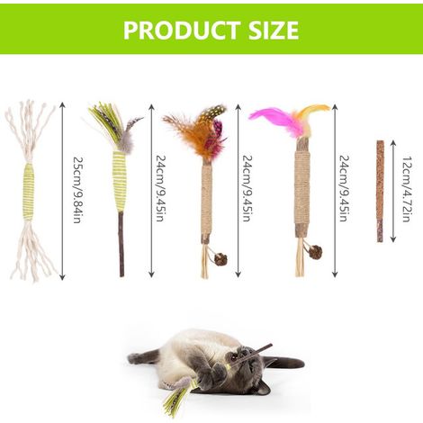 Bâtonnets à mâcher pour chat en vigne argentée, jouet naturel avec plumes et corde en chanvre pour santé dentaire et bien-être (1/5)