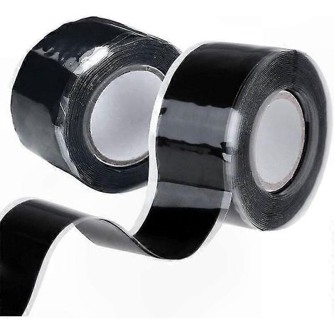 Ruban silicone auto-agglomérant imperméable, 2 rouleaux noir 25mm x 1,5m pour réparation fuite et étanchéité canalisation, isolation caoutchouc résistant (1/4)