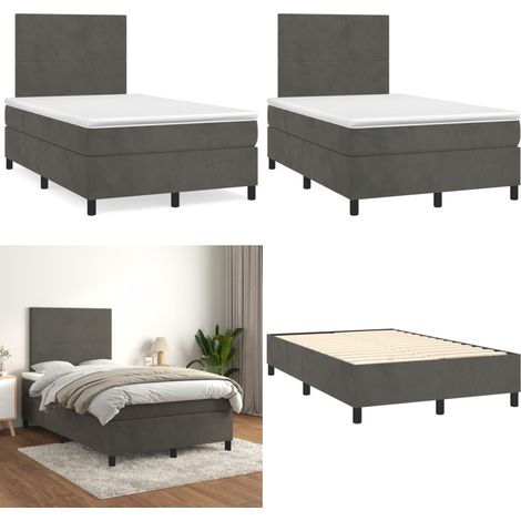 Sommier à lattes de lit et matelas gris foncé 120x190cm velours - Lit Tapissier - Lit Velours - Lit Double - Literie - Chambre À Coucher - Home & Living