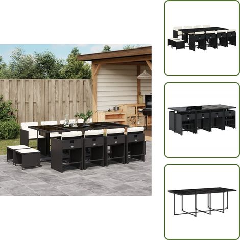 The Living Store Set comedor de jardín con cojines 13 pzas ratán sintético negro - Sillas de jardín