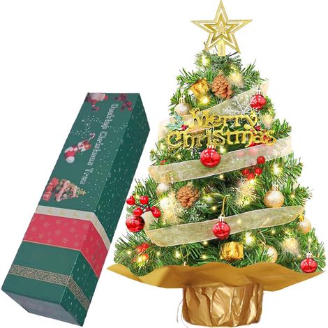 Mini sapin de Noël de 60 cm avec éclairage LED - Petit sapin de Noël artificiel - Pour décoration de Noël et fournitures de fête - Vert (1/5)
