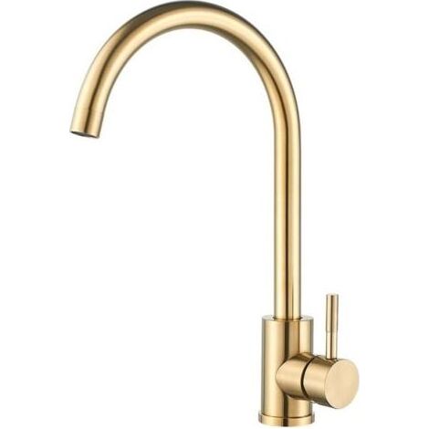 Robinet de cuisine doré brossé en acier inoxydable 304 avec rotation à 360 degrés pour évier, pour meubles de salle de bain (1/5)
