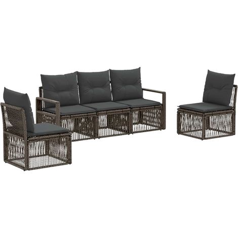 Gartensofa-set 5 pcs Grau Poly-Rattan vidaXL