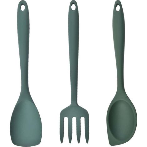 Lot de 3 ustensiles de cuisine, ustensiles de cuisine en silicone, cuillère domestique, fourchette de cuisine, outils de cuisine, spatule, cuillère (1/4)