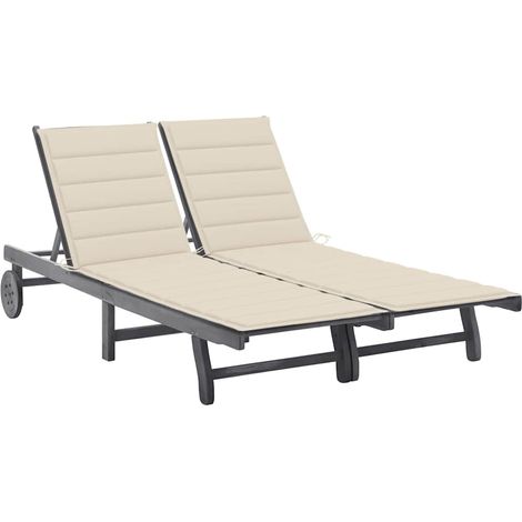 vidaXL Tumbona de jardín 2 personas y cojines madera maciza de acacia (1/5)