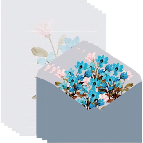 Papier à Lettres - Enveloppes - Motif Fleur - 40 Feuilles + 20 Enveloppes - Pour Correspondance, Cartes de Voeux, Invitations - Lot Complet (1/5)