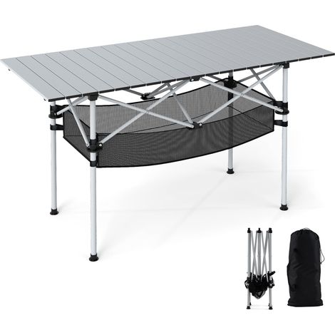 Klappbarer Campingtisch mit aufrollbarer Aluminiumplatte, Silber