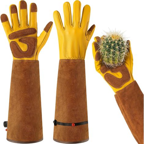Gardening Gloves for Men Women Leather Work Gloves Thorn Resistant Leather Gloves for Outdoor Work Gardening Welding Forestry (M) (1/5)
