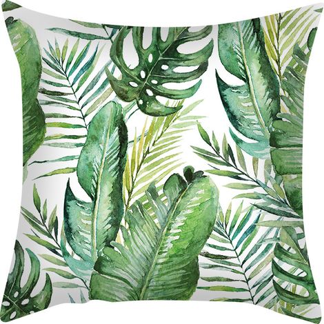 MINKUROW Fodera per cuscino 45X45 Fodere per cuscino con foglie verdi Lino Set di 2 Federa per cuscino per piante Fodera per cuscino moderna per soggiorno Giardino B17 (1/5)