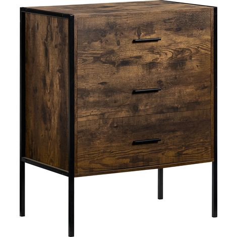 Brooklyn 3 Drawer Chest of Drawers Bedside Table Wood Bedroom Furniture Storage, Dark-Wood (1/5)