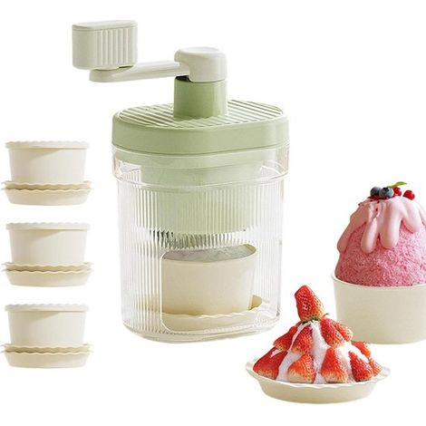 Set per la preparazione del gelato, macchina per ghiaccio tritato, preparazione manuale di bevande con manovella, 14 x 24 cm, bianco (1/5)