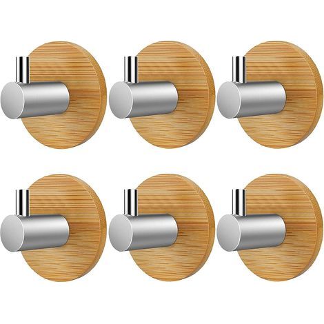 Crochets adhésifs Atuful pour porte-serviettes en bois et acier inoxydable, crochets en bambou, crochets auto-adhésifs pour salle de bain, cuisine, salon, bureau (lot de 6) (1/4)
