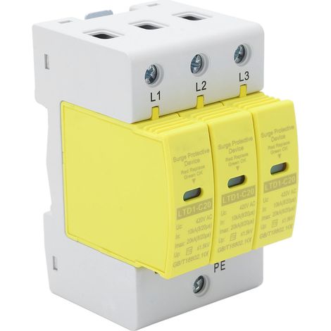 Wechselstrom-Überspannungsschutzgerät, flammhemmendes Polycarbonatgehäuse, schnell ansprechender Überspannungsableiter, dreiphasig 10–20 kA 420 V (1/5)