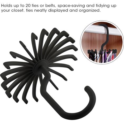 Porte-cravates, ceintures et foulards rotatif à 360° avec crochets (noir) (1/5)