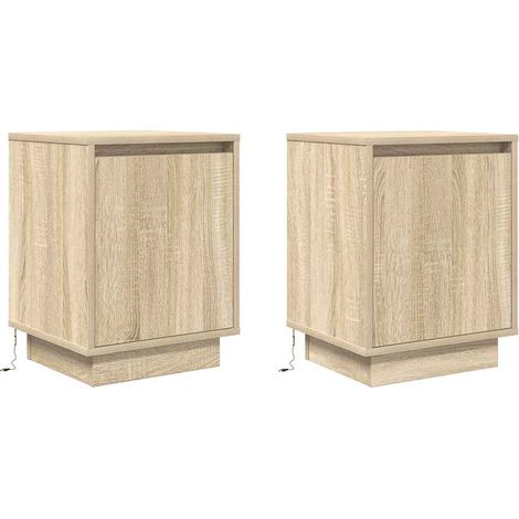 vidaXL Bedside Cabinets with LED Lights 2 pcs Sonoma Oak 38x34x50 cm