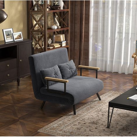 Canapé convertible 1 place en tissu gris foncé, dossier réglable 5 positions, 102x73x81 cm (1/5)