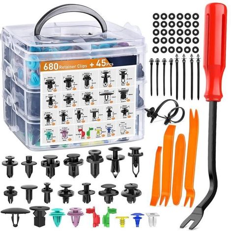 725pcs Rivet Clips Plastique,Clips Voiture Plastique Universel,Rivet Plastique Fixation Avec Boîte de Rangement Outil Démontage (1/4)