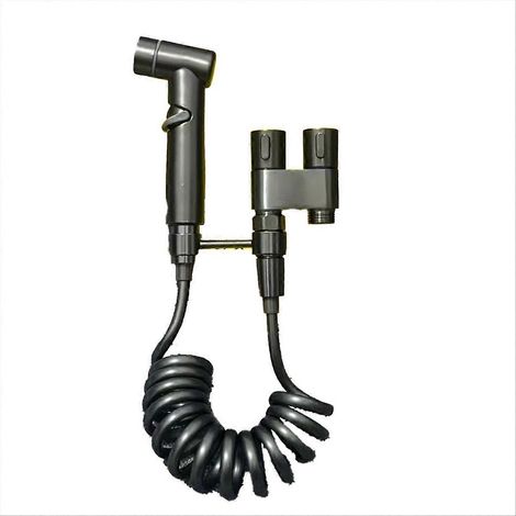 Tragbares Bidet für Haushaltstoiletten, Edelstahl, Doppelauslauf, Eckarmatur, Druckspüldüse, grau (1/5)