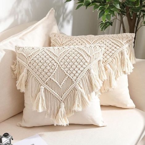 Housses de coussin, lot de 2 housse de coussin en macramé, housse de coussin tissée bohème, décoration intérieure,45 x 45 cm (1/3)