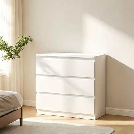 HAVRYA Kommode mit 3 Schubladen, Spanplatte, weiß, Melamin, 80 x 39 x 73 cm (1/5)