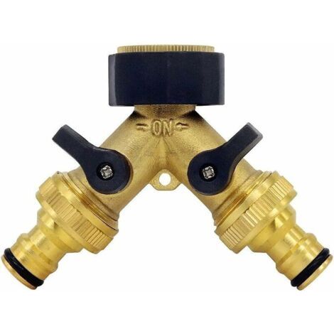 2-Voies Y-Distributeur,Raccord Y pour Tuyau d' arrivée d'eau (26,9 mm (3/4") en Laiton, collecteur en Y),Compatible avec Le système de connecteur de Tuyau d'arrosage 1/2 (1/5)
