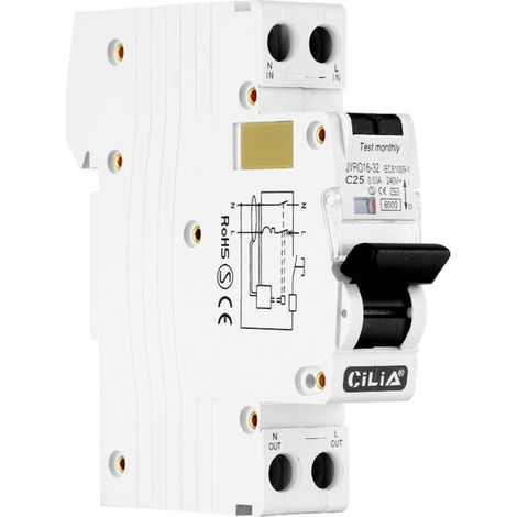 CILIA Interruttore Magnetotermico Differenziale RCBO 1P+N - 1 Modulo DIN (Salvaspazio) - 30mA 6kA Tipo AC - Salvavita Compatto per Centralino C25 (25A) (Mod. JVRO16-32) (1/5)