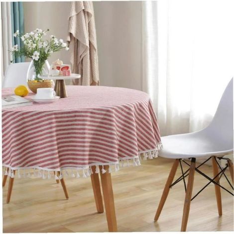 Nappe De Table - Diamètre 150 Cm - Rouge - En Lin Et Coton - Pour Intérieur Et Extérieur - 1 Pièce (1/4)