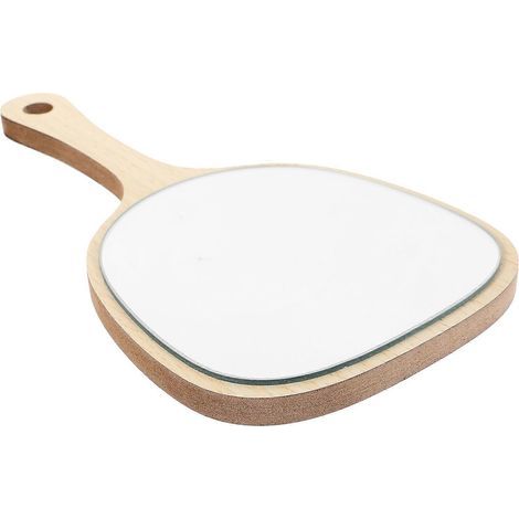Miroir de poche en bois pour femme avec poignée, miroir de salle de bain mural avec trou de crochet pour maquillage, usage à domicile, en salon ou en voyage (verni sectoriel, taille moyenne)-Khaki (1/3)