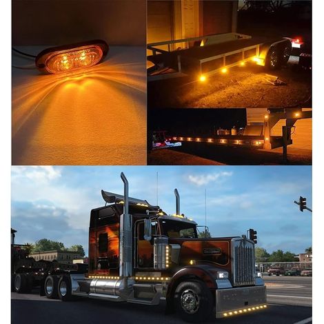 Feux de Position Latéraux LED - Feux de Gabarit pour Remorque 12-24V Clignotants Latéraux pour Remorques Camions Camping-Cars Bus Voitures Universels Étanches 3000K (Ambre/Jaune) (1/4)