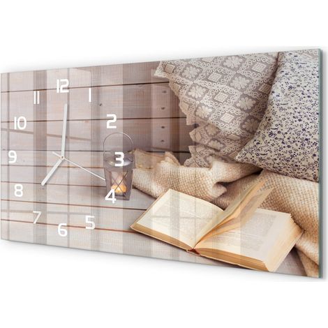Horloge Murale Bureau 60x30 cm Verre Trempé Silencieuse Moderne Détente avec un livre (1/5)