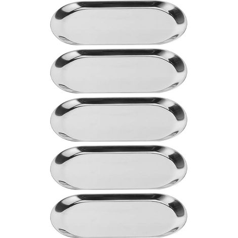 Porte-Serviettes, Plateau à Bijoux, 5 pièces en Acier Inoxydable en Forme d'ovale Porte-Serviettes cosmétiques Plateau de Rangement de Bijoux Plat Organisateur de Plat(Argent) (1/5)