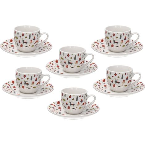 Tognana Servizio Natale 6 Tazze da Caffè con Piattino Atollo Candy Bianco Rosso