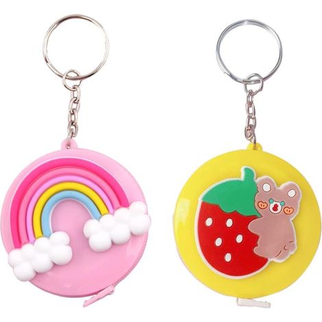 Lot de 2 rubans à mesurer rétractables arc-en-ciel + ours fraise avec anneau porte-clés