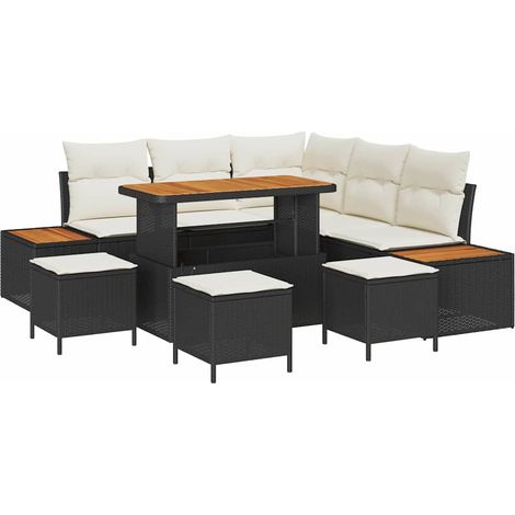 Maison Exclusive - Set Divano da Giardino 9 pz 8-Numero di posti Nero Poly Rattan (1/5)