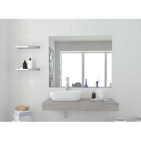 Estante de baño 100x10 cm roble claro con lavabo sobre encimera - Girasole - 100 cm Con espejo y lámpara LED