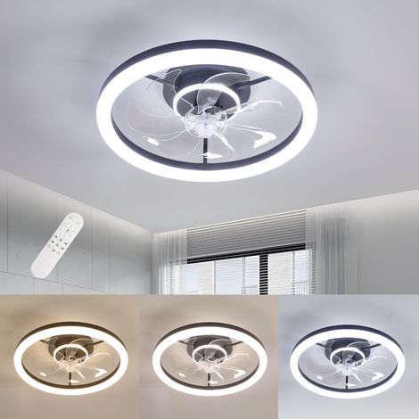 GOECO Ventilatore da soffitto moderno, nero, 48x48 cm, 37 W, luce e velocità regolabili, per camera da letto, soggiorno, cucina (1/5)