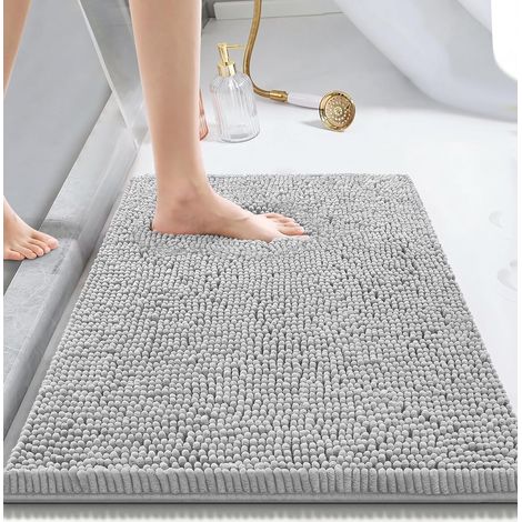 Tapis de Bain en Chenille, Tapis de Douche Super Absorbant, Tapis de Salle de Bain Antidérapant et Lavable, pour Baignoire et Douche, Lavable en Machine (Gris,40x60cm) (1/5)