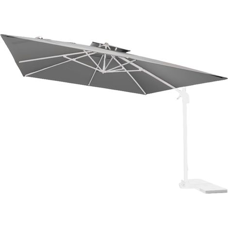 Marvin Ombrellone Santorini 3x3 o 3.5x3.5 con Base Girevole a 360° Palo Laterale Decentrato in Alluminio da Giardino Esterno di Design Elegante Telo Anti UV 3.5 X 3.5 STR. BIANCO-TELO GRIGIO