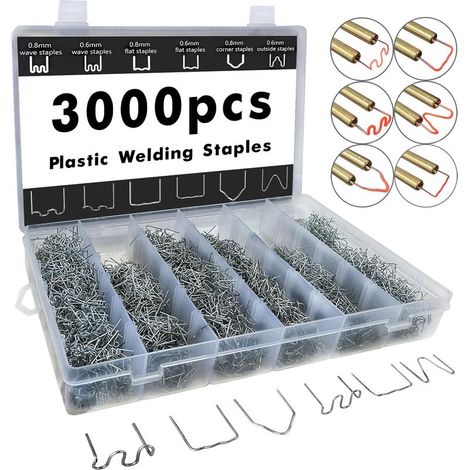 Packung mit 3000 Kunststoffschweißklammern, 6 Arten von Heißklebeklammern für Dekoration, Autoreparatur, Architekturmodellbau, Spielzeugherstellung usw. (1/5)